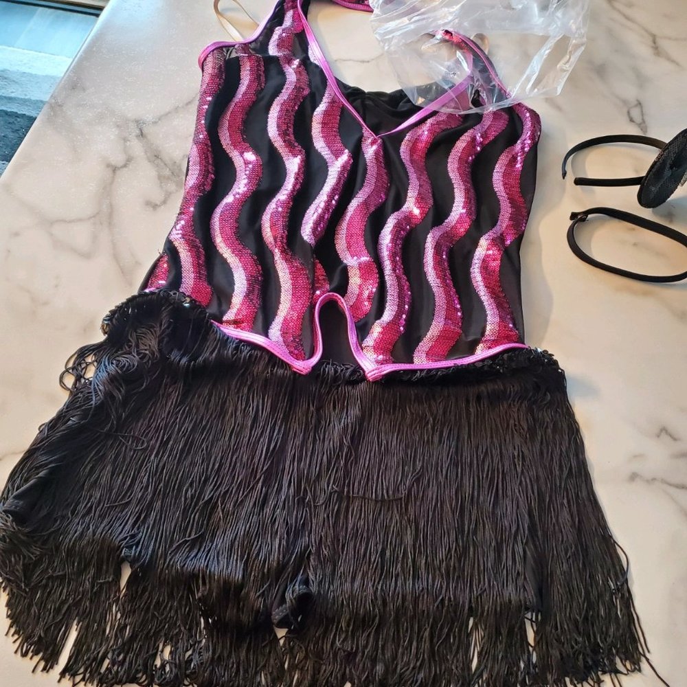 Weissman Pink Sequins Black Dance Costume 4pc XL